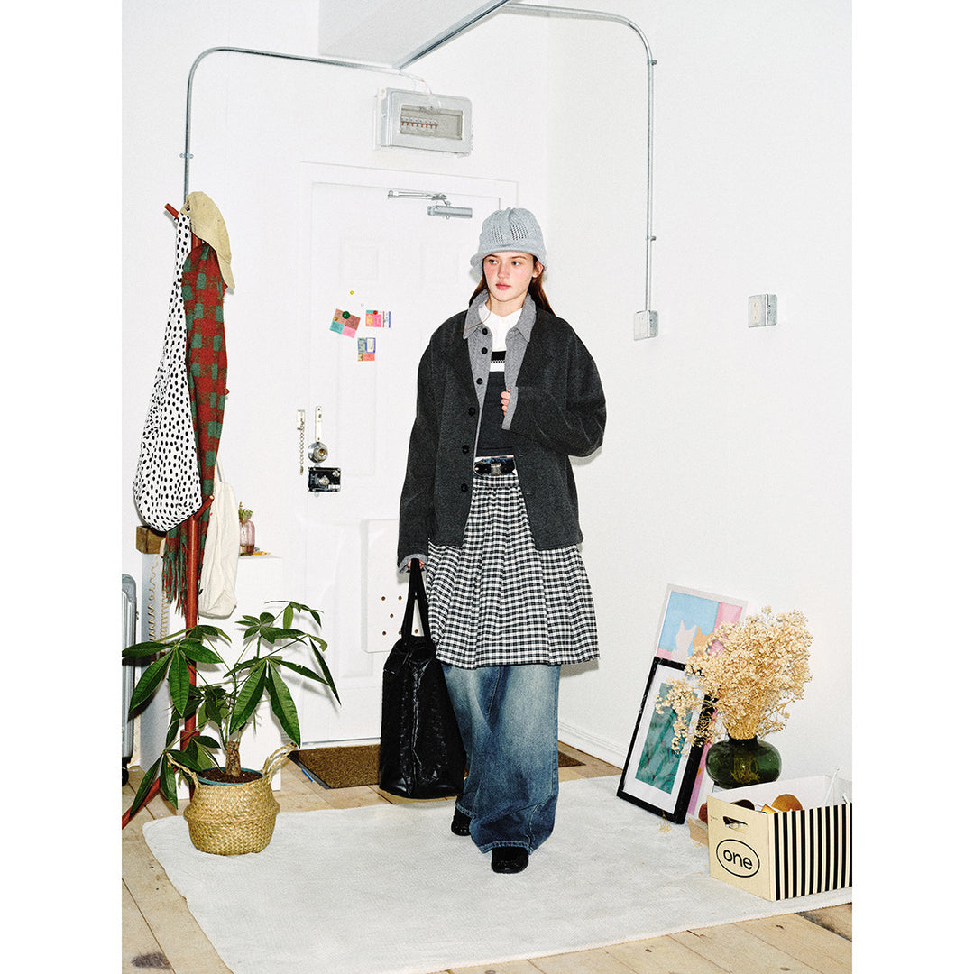 Men's short jacket in layered look with contrast collar Mune Fashion