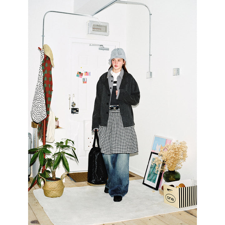 Men's short jacket in layered look with contrast collar Mune Fashion