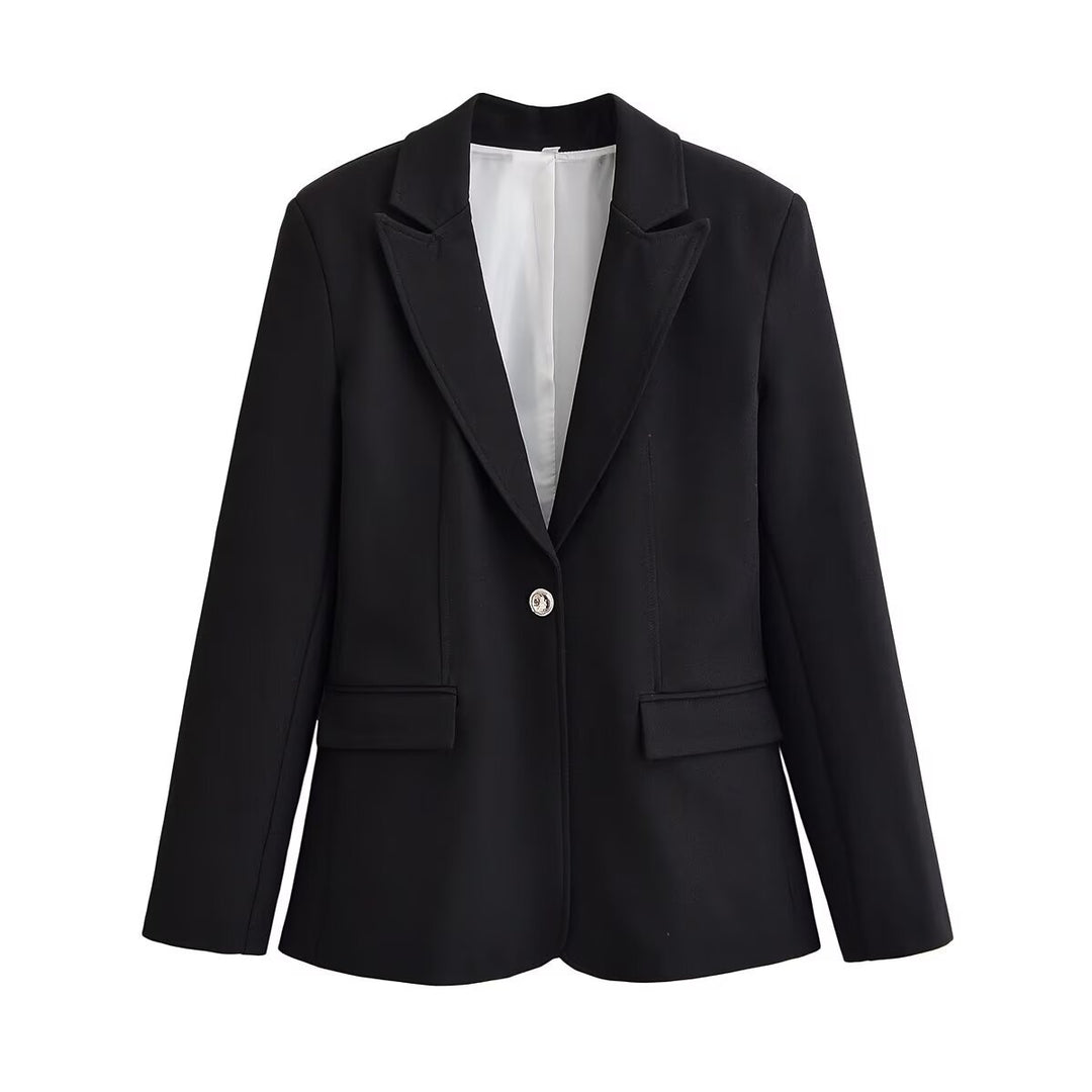 Women Timeless Tailored Blazer with Single Button Closure, Notched Lapel and Flap Pockets Mune Fashion