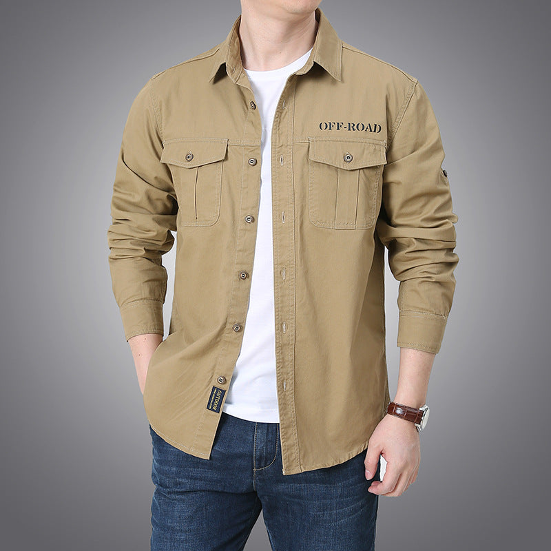 Men's long-sleeve workwear shirt with snap-button chest pockets and roll-up sleeves Mune Fashion