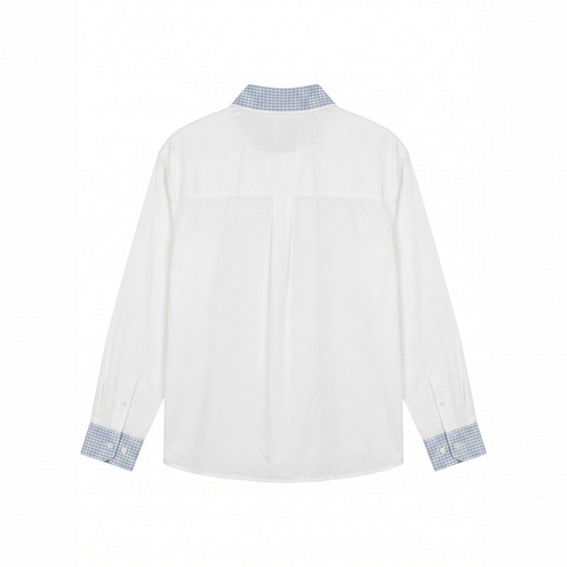 Unisex Oversized Cotton Shirt with Contrasting Vichy Check Collar and Cuffs Mune Fashion