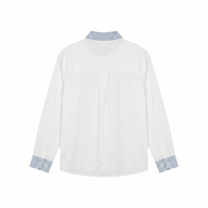 Unisex Oversized Cotton Shirt with Contrasting Vichy Check Collar and Cuffs Mune Fashion
