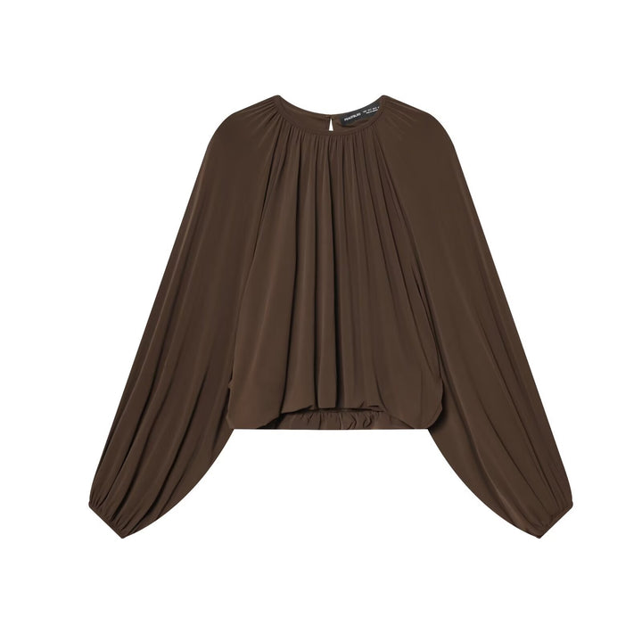 Women's Voluminous Pleated Blouse with Wide Raglan Sleeves and Elastic Waist Mune Fashion