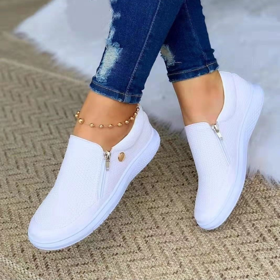 Women's Slip-On Mesh Sneaker with Side Zipper and Thick Rubber Sole Mune Fashion