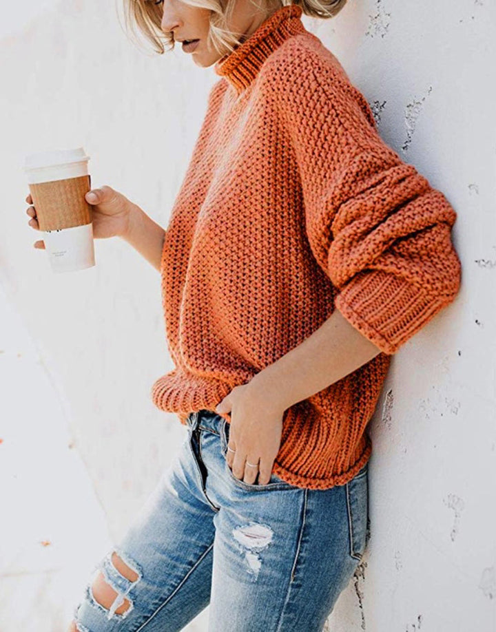 Women chunky knit sweater with stand-up collar, block stripes and oversized fit Mune Fashion