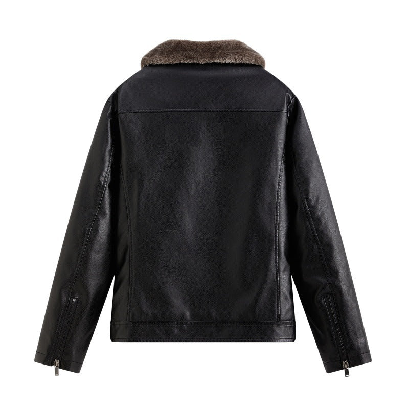 Men's Elegant Leather Jacket with Faux Fur Collar Mune Fashion