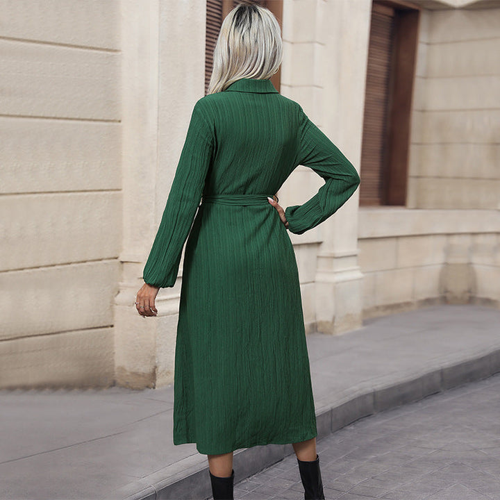 Women's shirt dress made of crinkle viscose with continuous button placket and waistbelt Mune Fashion
