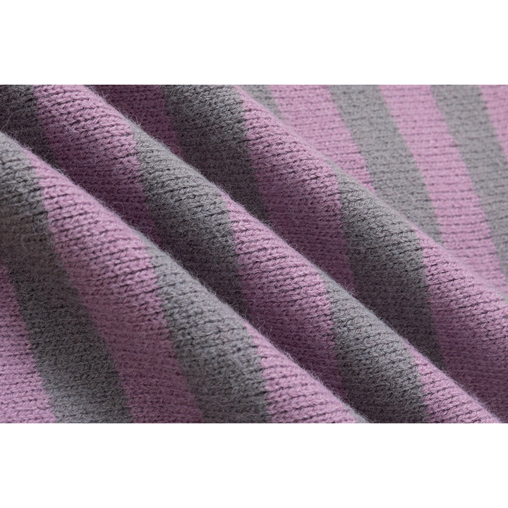Women's cardigan in patchwork stripe mix with stand collar and button placket Mune Fashion
