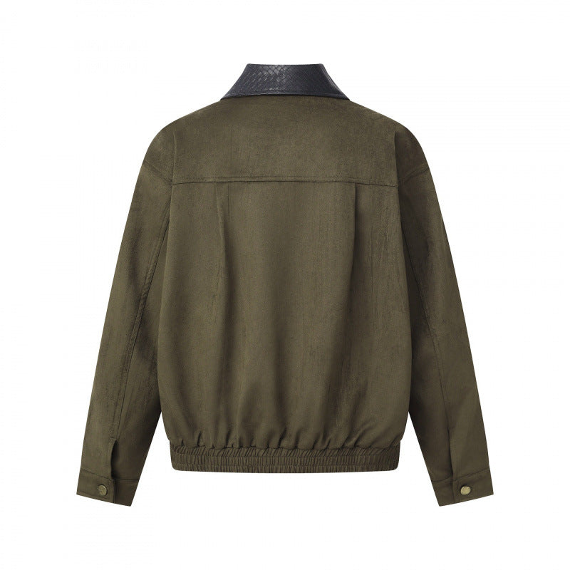 Men's short-cut bomber jacket in suede look with structured collar, front zipper and elastic hem Mune Fashion