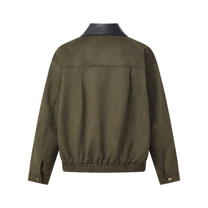 Men's short-cut bomber jacket in suede look with structured collar, front zipper and elastic hem Mune Fashion