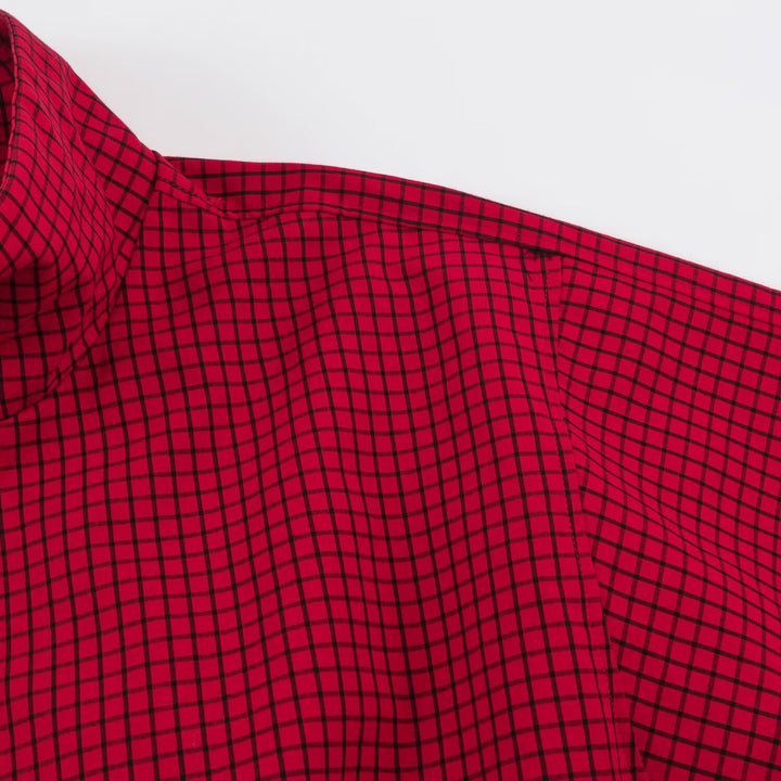 Women Checked Cropped Blouson with High Standing Collar, Loose Fit and Snap Button Cuffs Drune