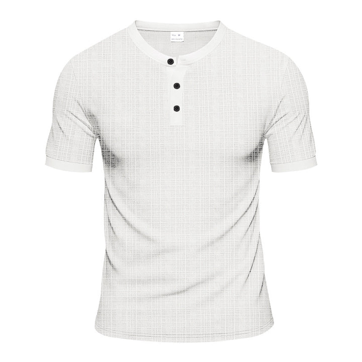 Men's nano band collar henley with fine mesh structure and slim fit Mune Fashion
