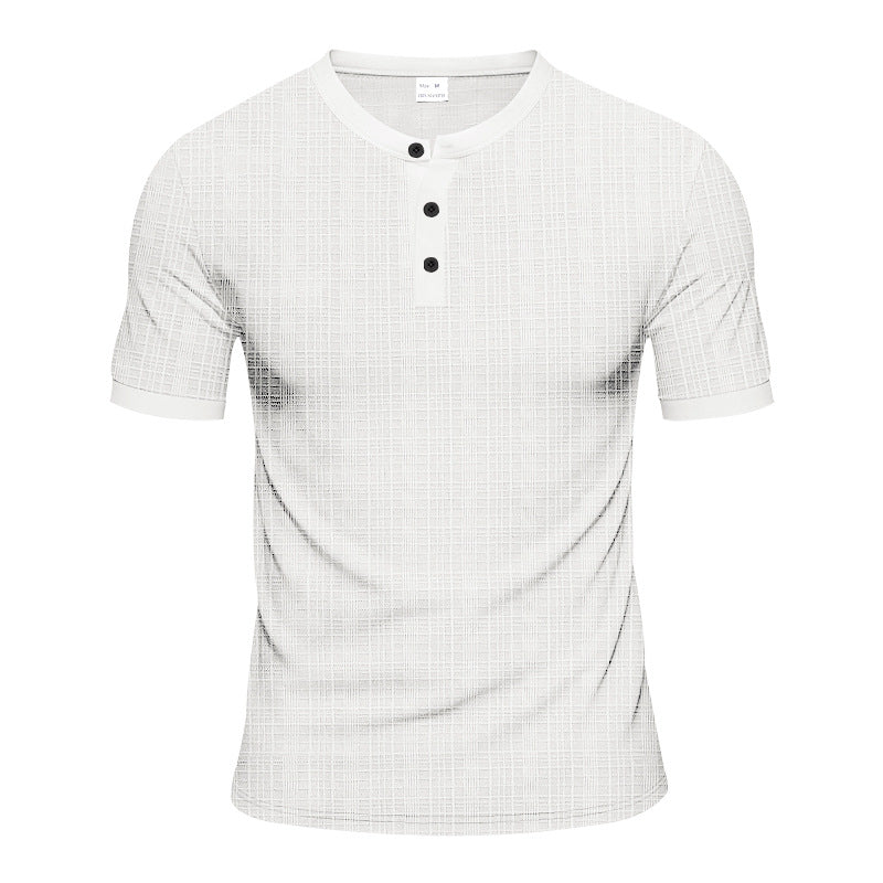 Men's nano band collar henley with fine mesh structure and slim fit Mune Fashion