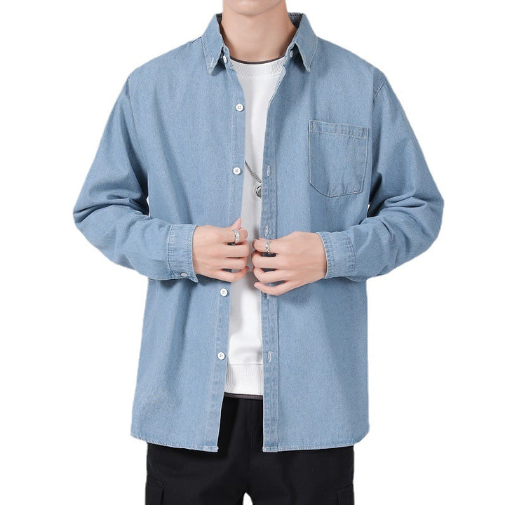 Men's Lightweight Cotton Denim Shirt with Chest Pocket and Relaxed Fit Mune Fashion