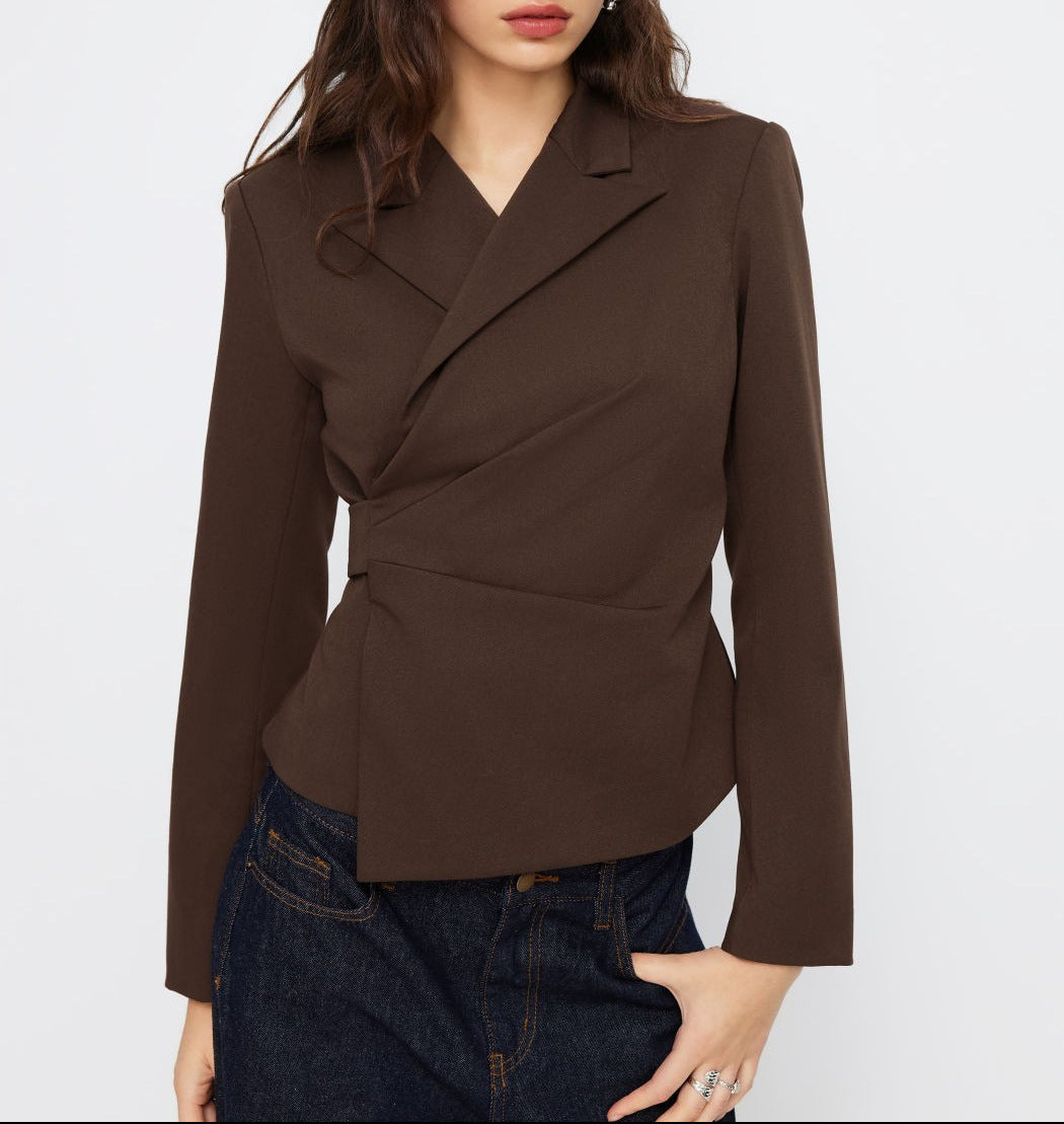 Women's Tailored Wrap Blazer with Draped Peplum Silhouette Drune