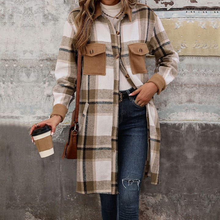 Women's Long Shirt Jacket in Overshirt Style with Breast Flaps Mune Fashion