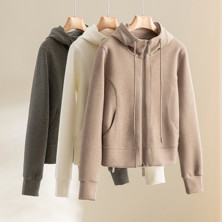 Women's Short Hoodie Jacket made of Sweat with full Two-way Zip and fitted Cut Mune Fashion