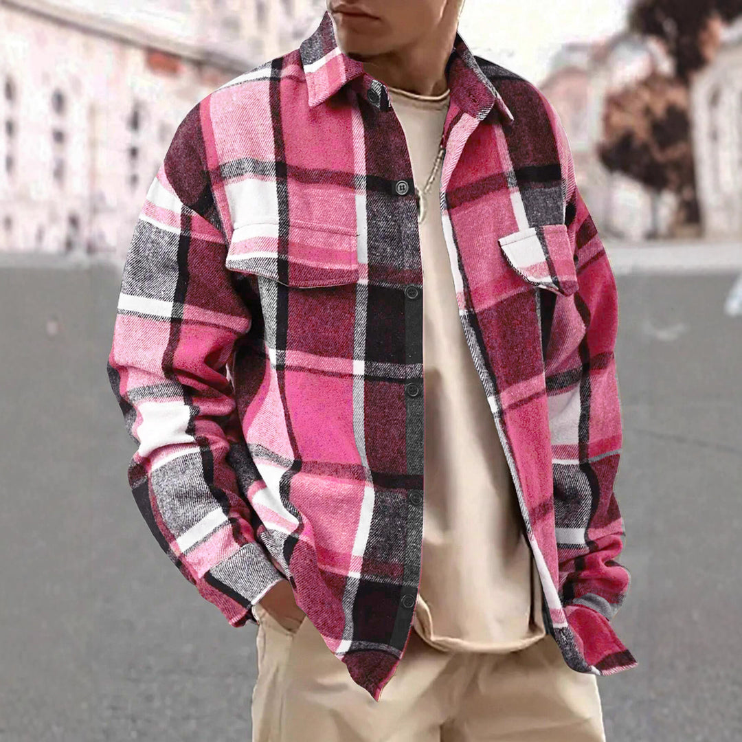 Men's oversized check shirt jacket made of soft flannel with patch chest pockets Mune Fashion