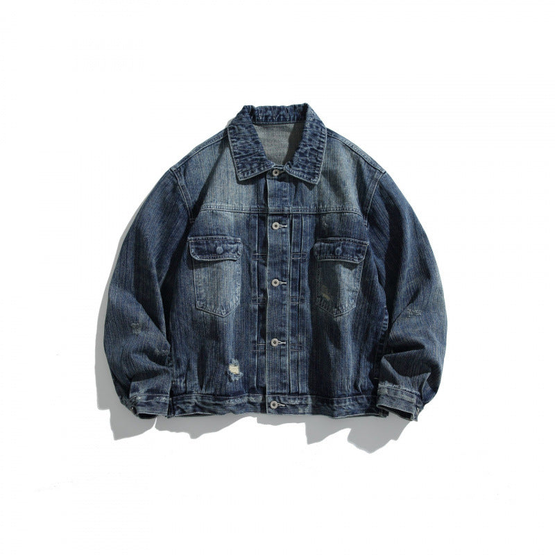 Men's Oversize Vintage Denim Jacket with Used Effect and Chest Pockets Mune Fashion