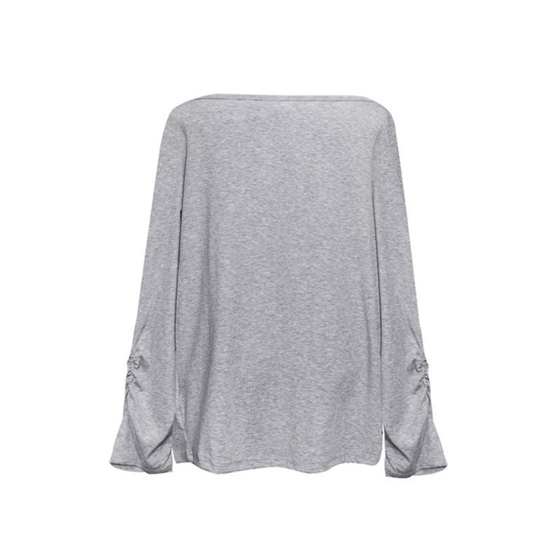 Women Long Draped Long Sleeve Shirt with Waterfall Collar and Gathered Sleeves Mune Fashion