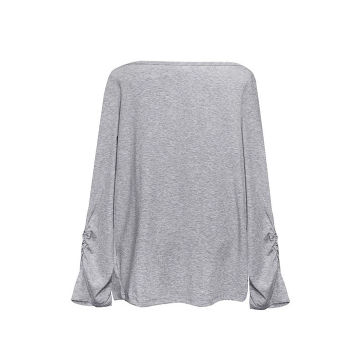 Women Long Draped Long Sleeve Shirt with Waterfall Collar and Gathered Sleeves Mune Fashion
