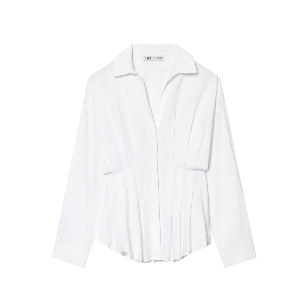 Women's oversized shirt blouse with tailored pleat look and concealed buttons Mune Fashion