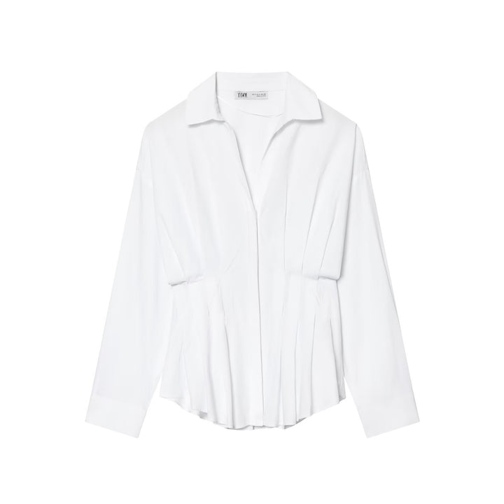 Women's oversized shirt blouse with tailored pleat look and concealed buttons Mune Fashion