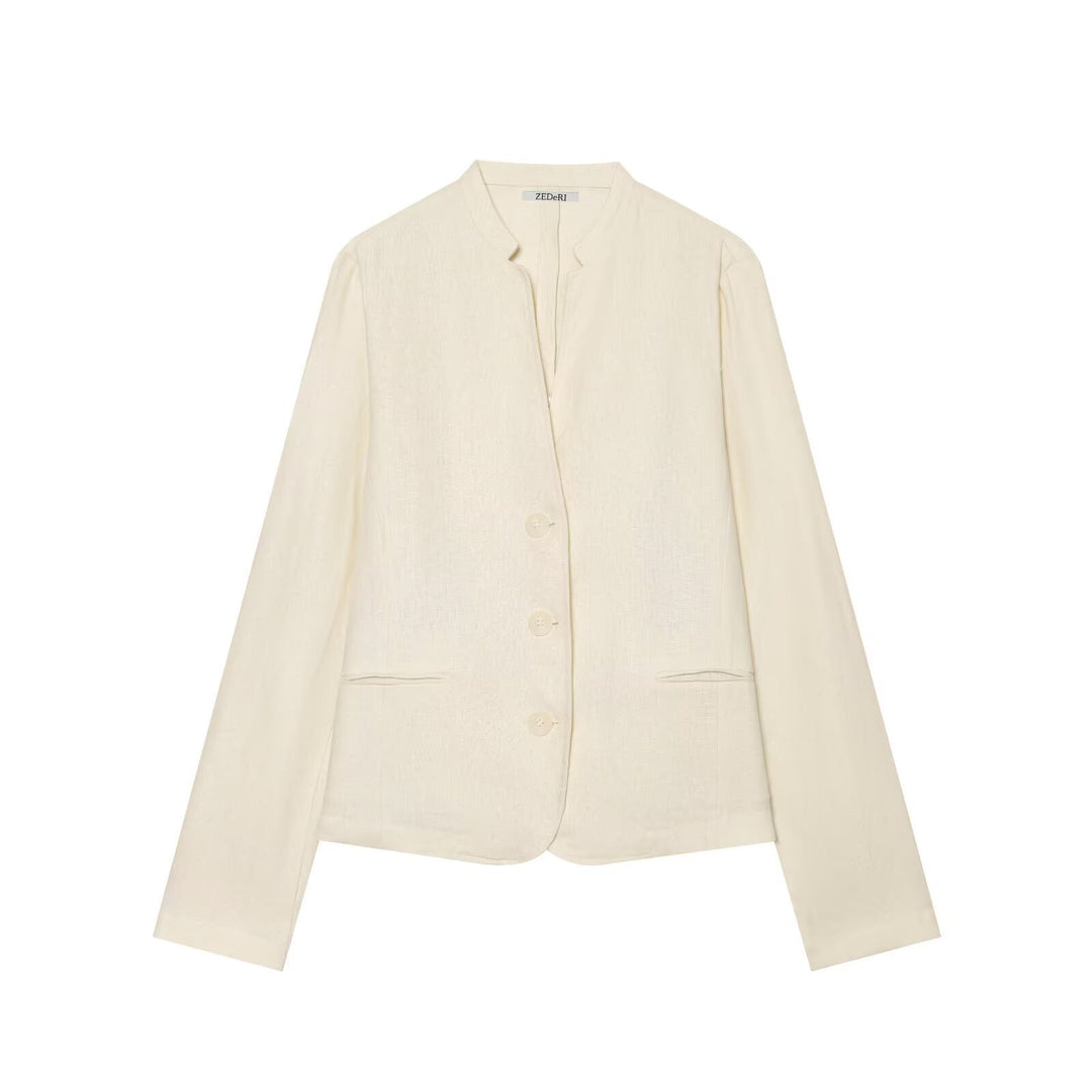 Women's short blazer without collar with straight hem and three buttons Mune Fashion