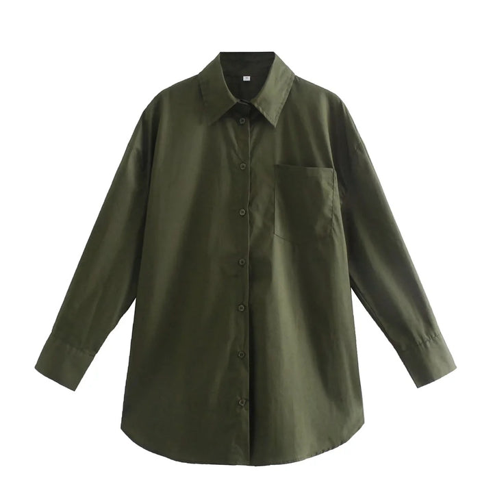 Women's Oversized Shirt Blouse with Round Hem, Chest Pocket and Dropped Shoulders Mune Fashion