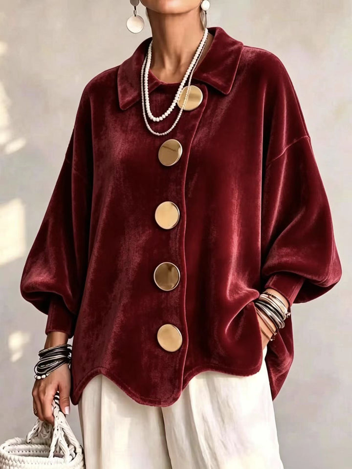 Women's Oversized Velvet Jacket with Large Decorative Buttons and Balloon Sleeves Mune Fashion