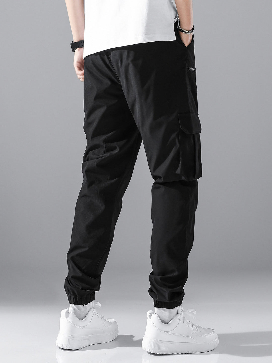 Men's slim cargo joggers with multiple zippered pockets, elastic ankle cuff, and drawstring Mune Fashion