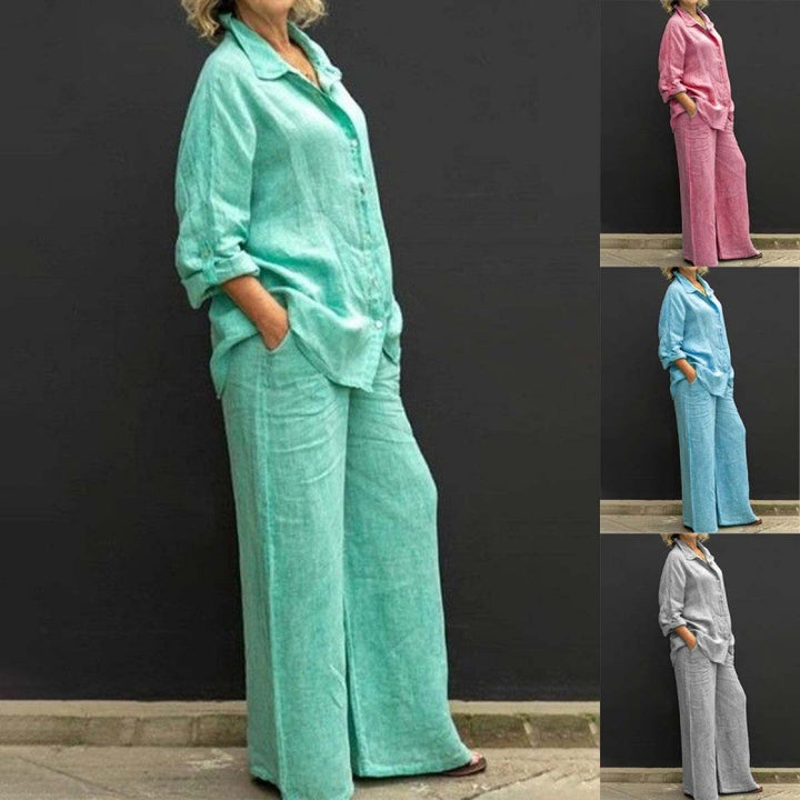 Women's Relaxed-Buttondown-Shirt and High-Waist-Palazzo in Linen Look Mune Fashion