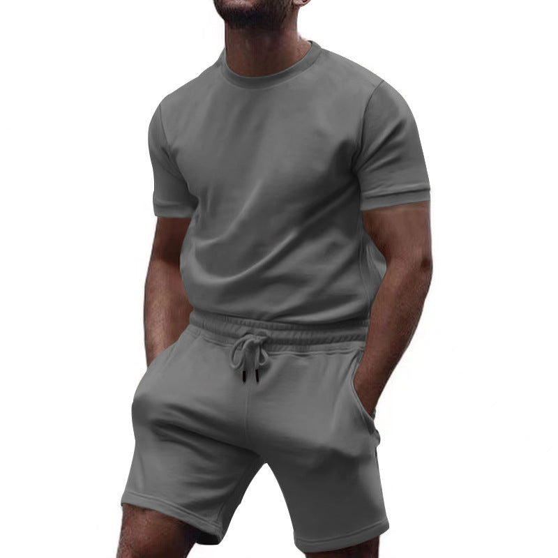 Men's minimalist jersey ensemble with comfortable round neck shirt and elastic drawstring shorts Mune Fashion