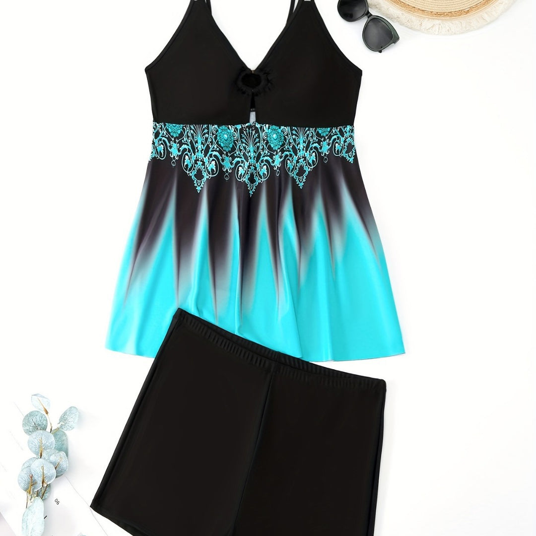 Ladies Tankini Set with elegant pattern and comfortable shorts Mune Fashion