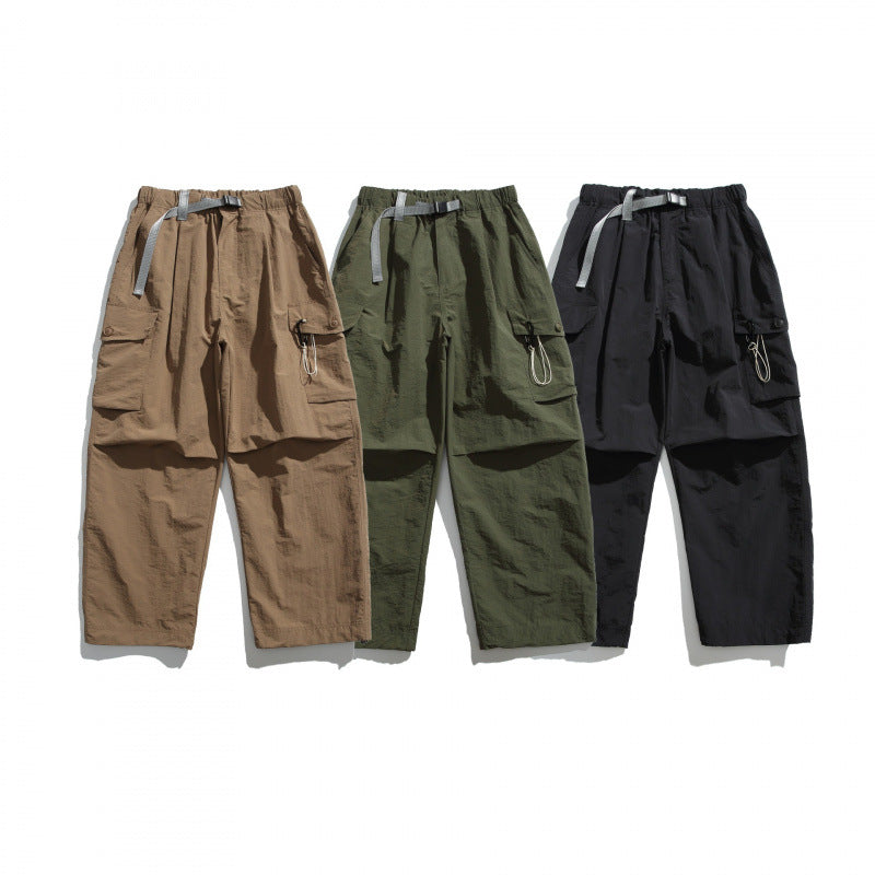 Men's Utility Cargo Pants with Wide Leg, Elastic Waistband and Multiple Pockets Mune Fashion