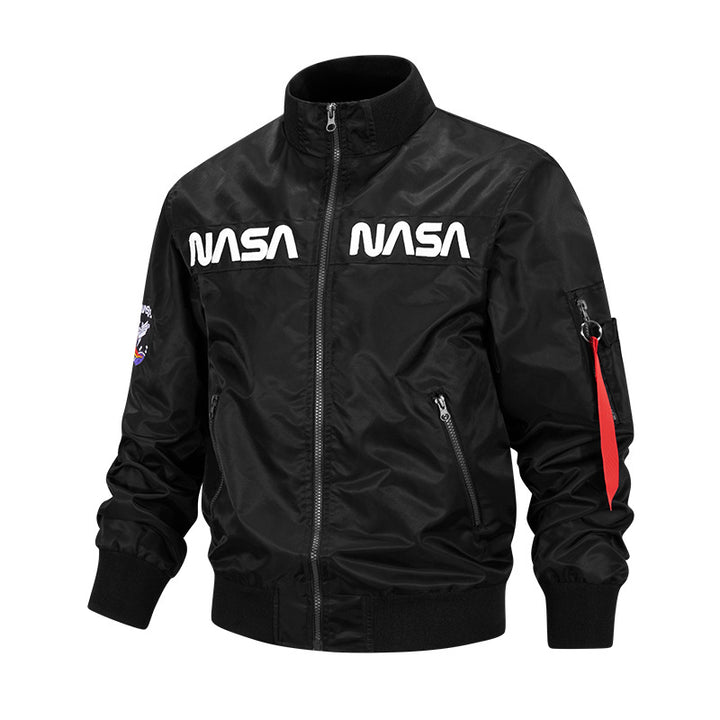 Men's  retro-space pilot bomber with embroidered NASA chest panels and sleeve utility pocket Mune Fashion