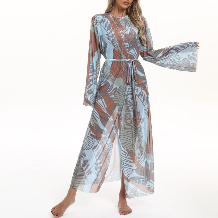 Women's Transparent Beach Kimono with Floral Patterns Mune Fashion
