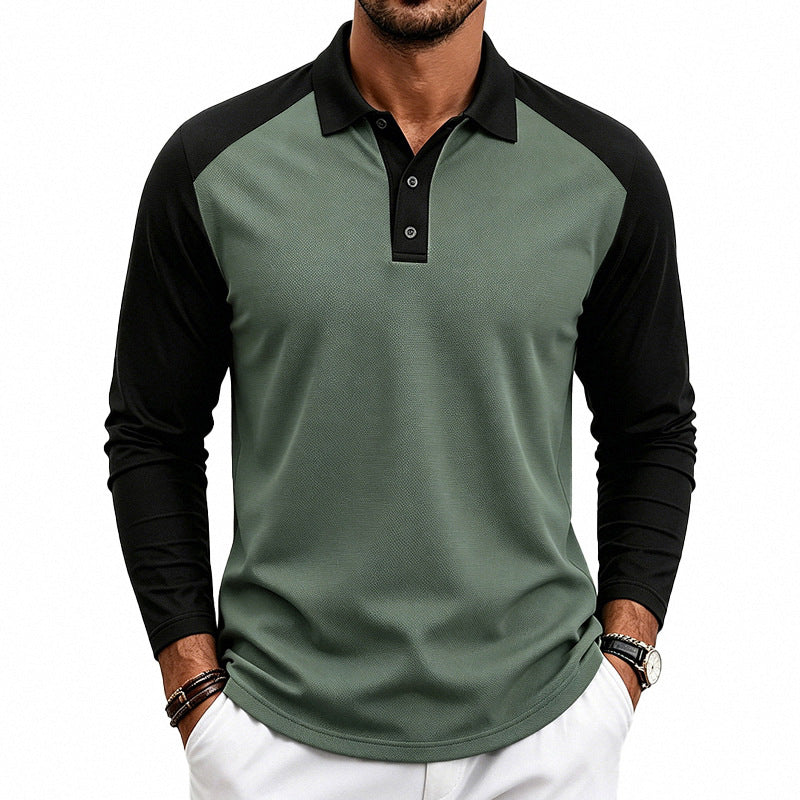 Men's long-sleeved raglan polo made of cotton blend with button placket and ergonomic cut Mune Fashion