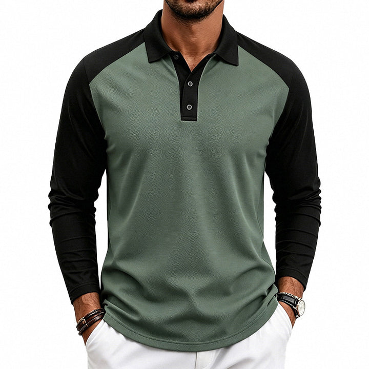 Men's long-sleeved raglan polo made of cotton blend with button placket and ergonomic cut Mune Fashion