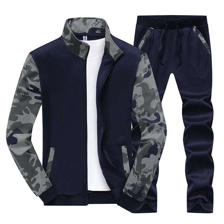 Men's Modern Tracksuit in Camouflage Mesh Mix with Stand Collar and Drawstring Mune Fashion