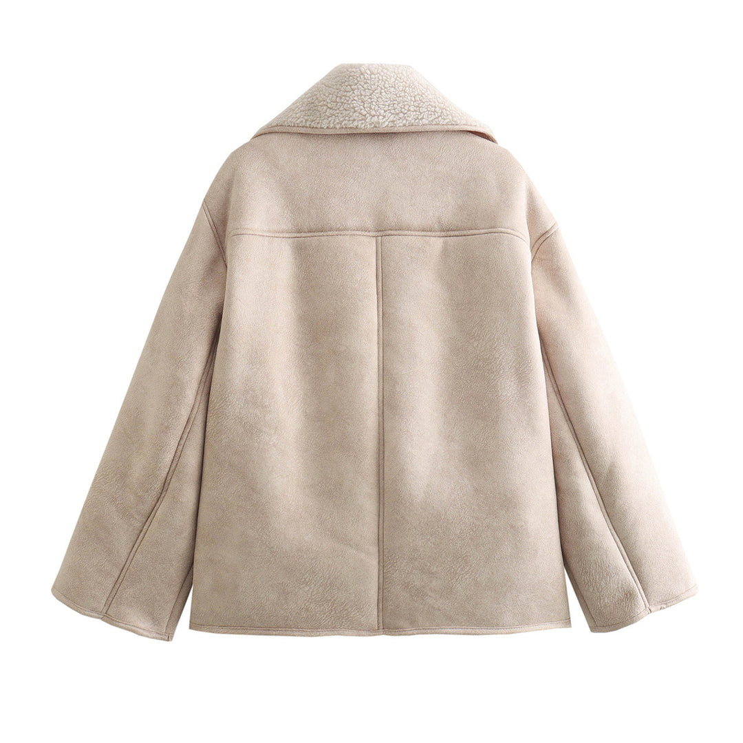 Women's short velour-look jacket with teddy collar and concealed button placket Mune Fashion