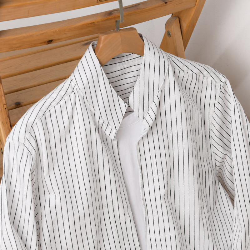 Men Striped Oversized Shirt with Kent Collar and Concealed Button Placket Mune Fashion