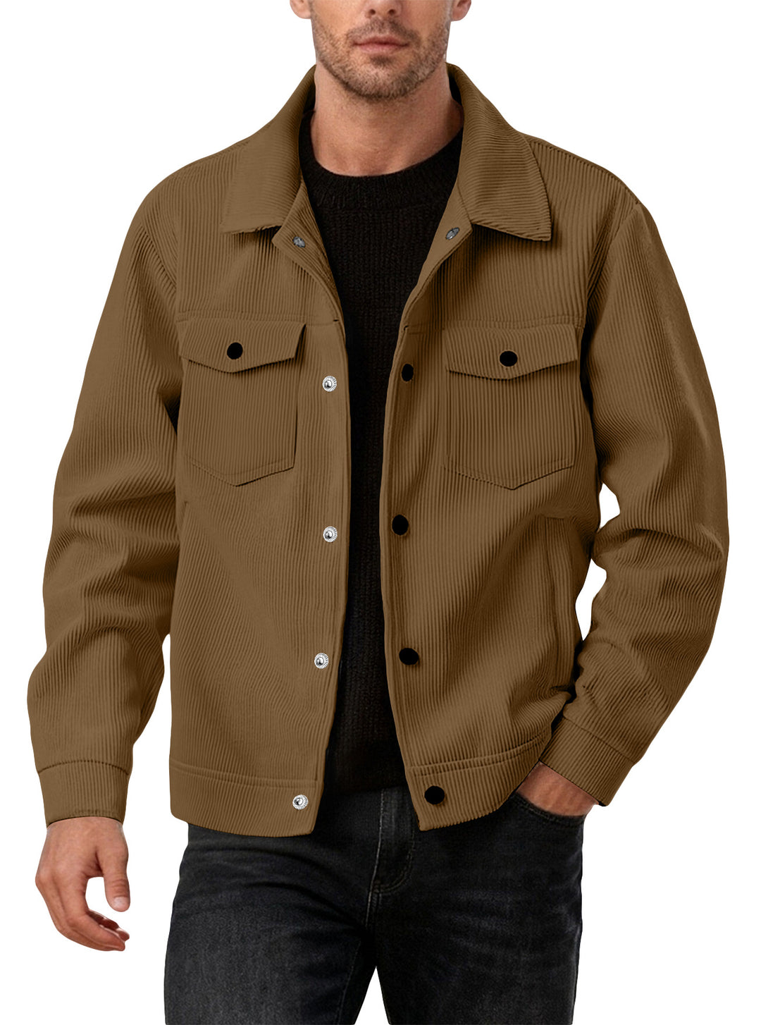 Men's cord jacket in the classic work jacket style with snap buttons and chest pockets Mune Fashion
