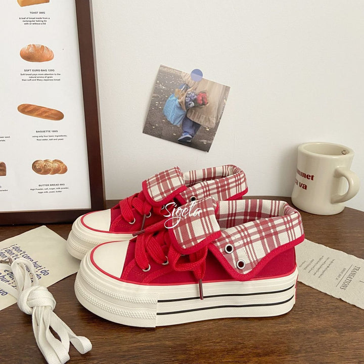 Women’s platform sneakers with removable collar and trendy check patterns Mune Fashion