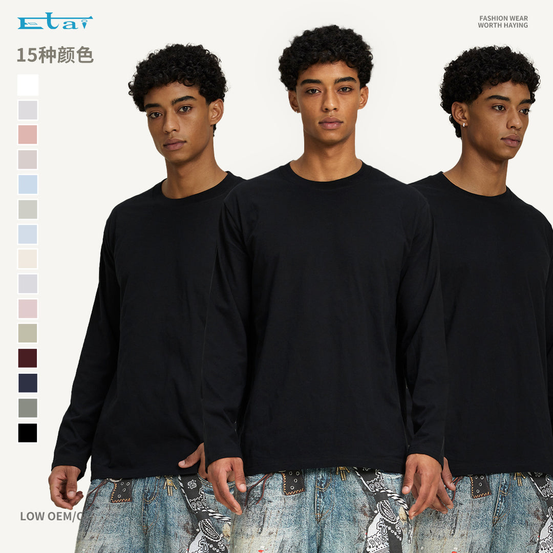 Unisex Long-sleeved cotton shirt with round neck and fine single jersey structure Mune Fashion