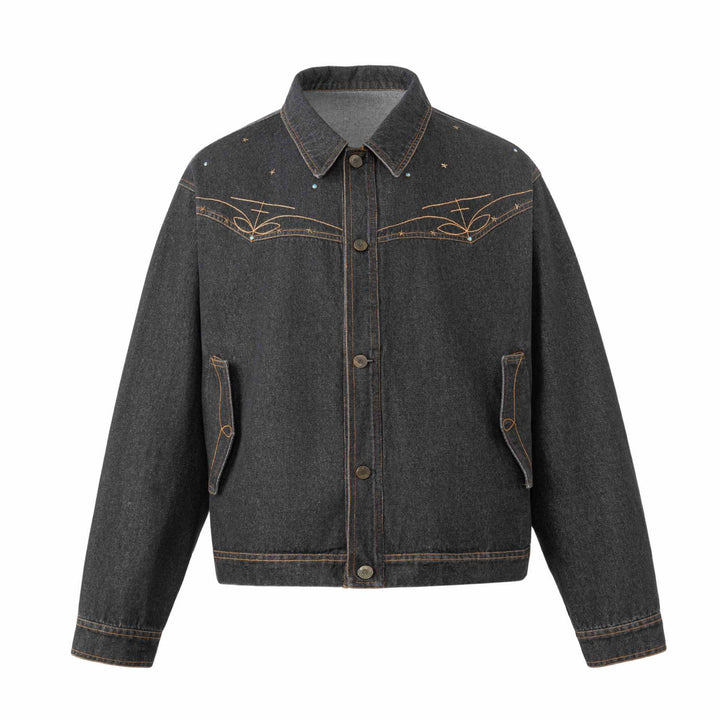 Unisex Boxy-Jeans Jacket with Star Embroidery and Decorative Studs Mune Fashion