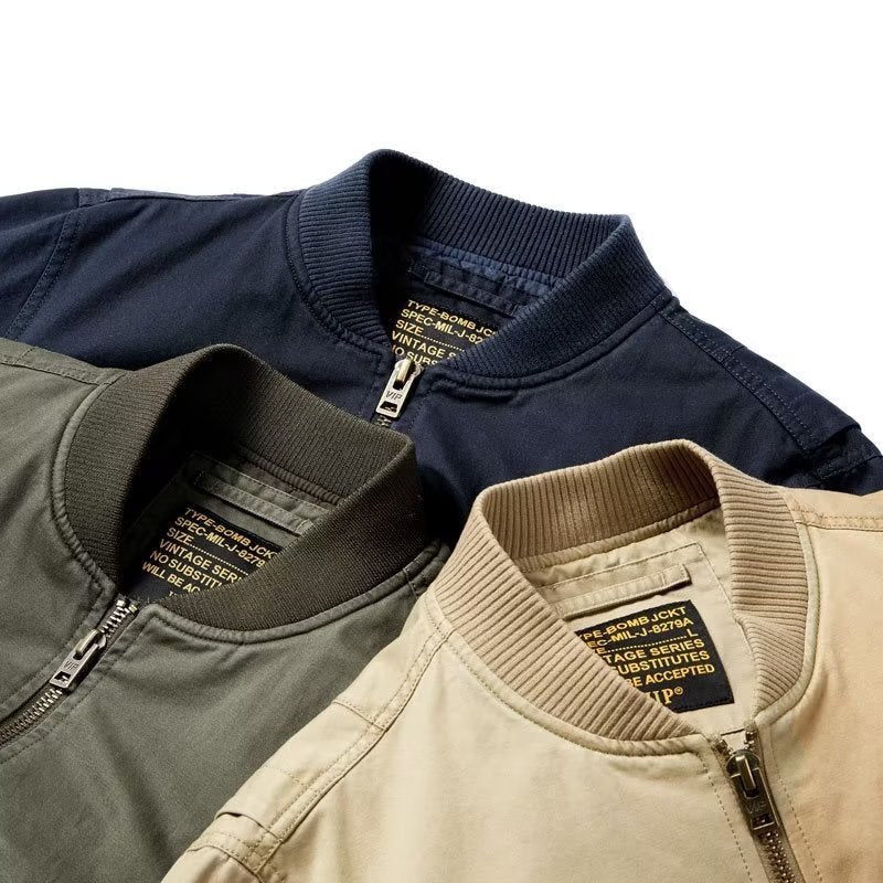 Men's Cotton Canvas Bomber Jacket with Arm Pocket and Ribbed Cuffs Mune Fashion