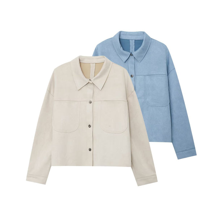 Women's cropped overshirt jacket made of textured canvas with patch chest pockets Mune Fashion
