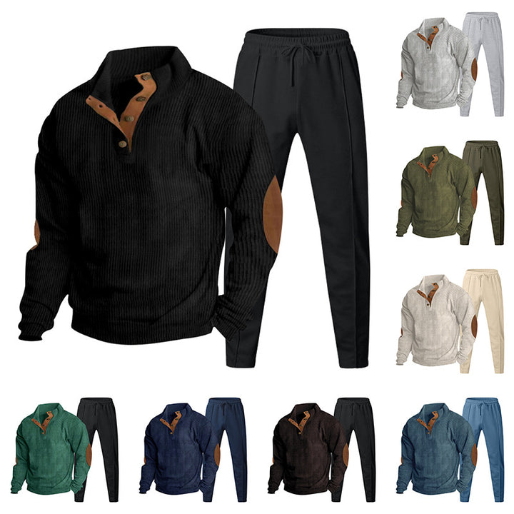 Men's Structured Henley Loungewear Set with Elbow Patches & Tapered Jogger Pants Mune Fashion