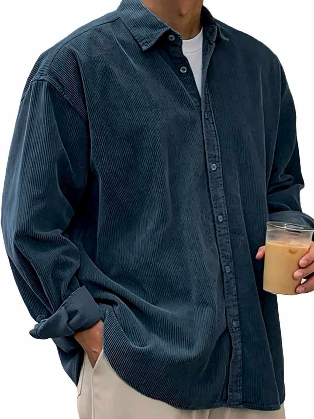 Men's long-sleeved oversized cord shirt with collar and continuous button placket Mune Fashion